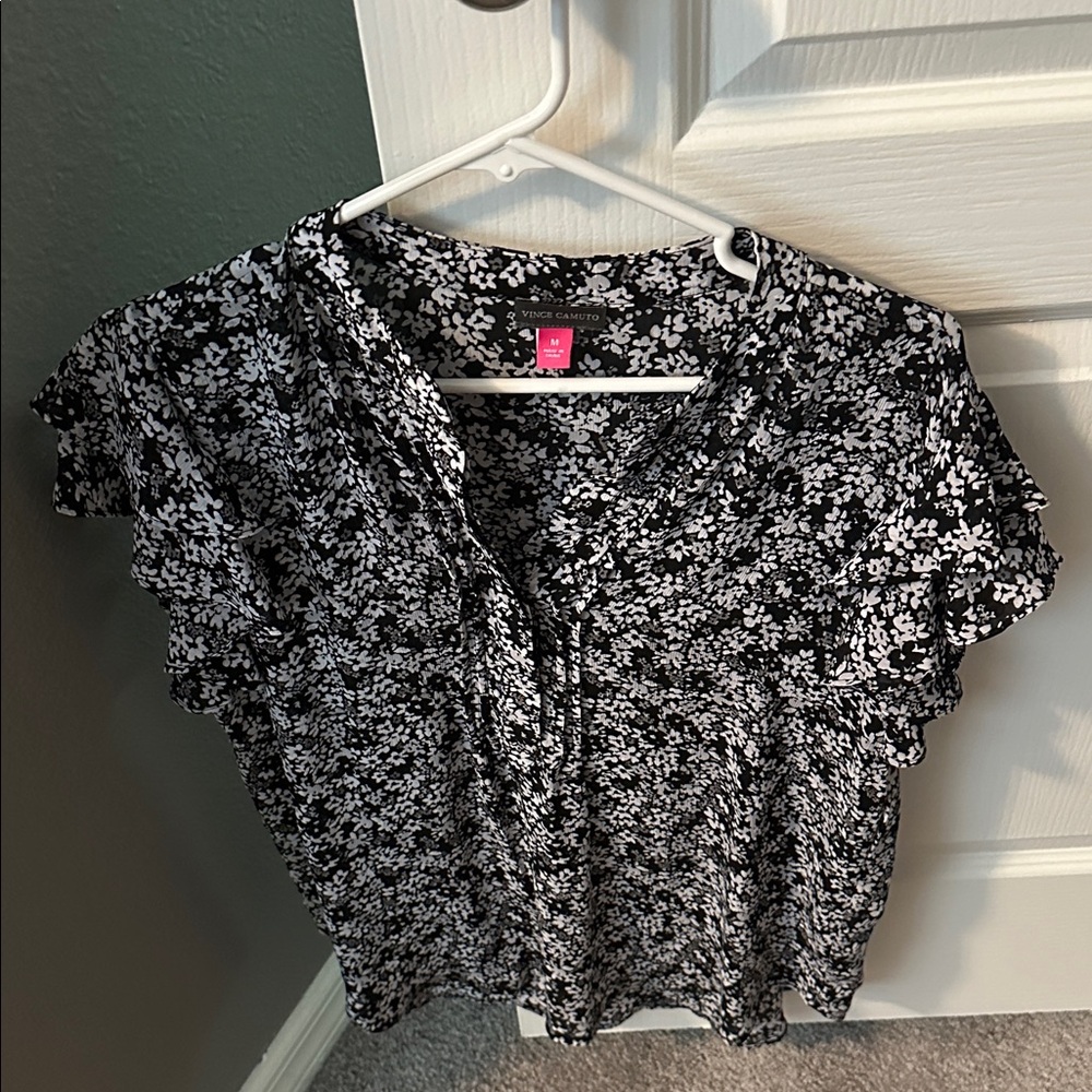 Vince Camuto Black and White Floral Blouse